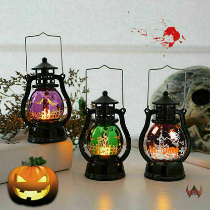 Halloween Lamp Flame Pumpkin Castle Witch Lights Party LED Lantern Hanging Gift