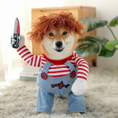 Hund Kat Pet Sjovt kostume Chucky Deadly Doll Cosplay Party Fancy juleklud