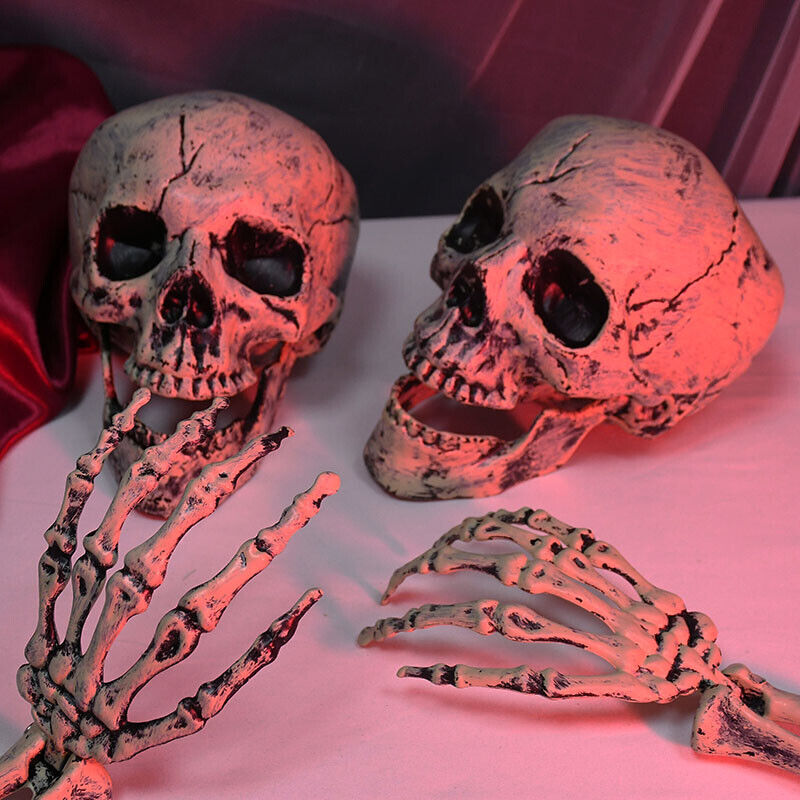 3pcs Halloween Scary Horror Skeleton Decorations Head Bones Hand Outdoor Decor
