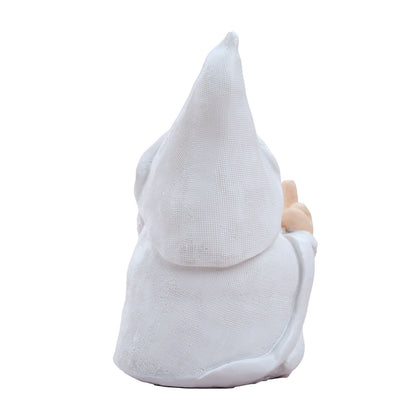 Smoking White Wizard Gnome Middle Finger Garden Yard Lawn Ornament Statue Decor
