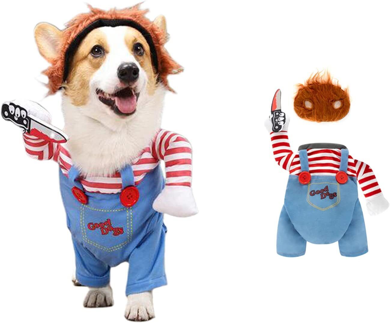 Hund Kat Pet Sjovt kostume Chucky Deadly Doll Cosplay Party Fancy juleklud