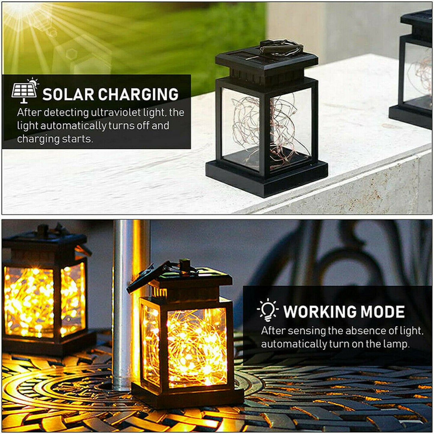 Solar Lantern Hanging Light LED Waterproof Yard Outdoor Patio Garden Yard Lamp warm white string