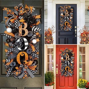 2022 Halloween Decoration Wreath Pumpkin BOO Front Door Halloween Party Hanging