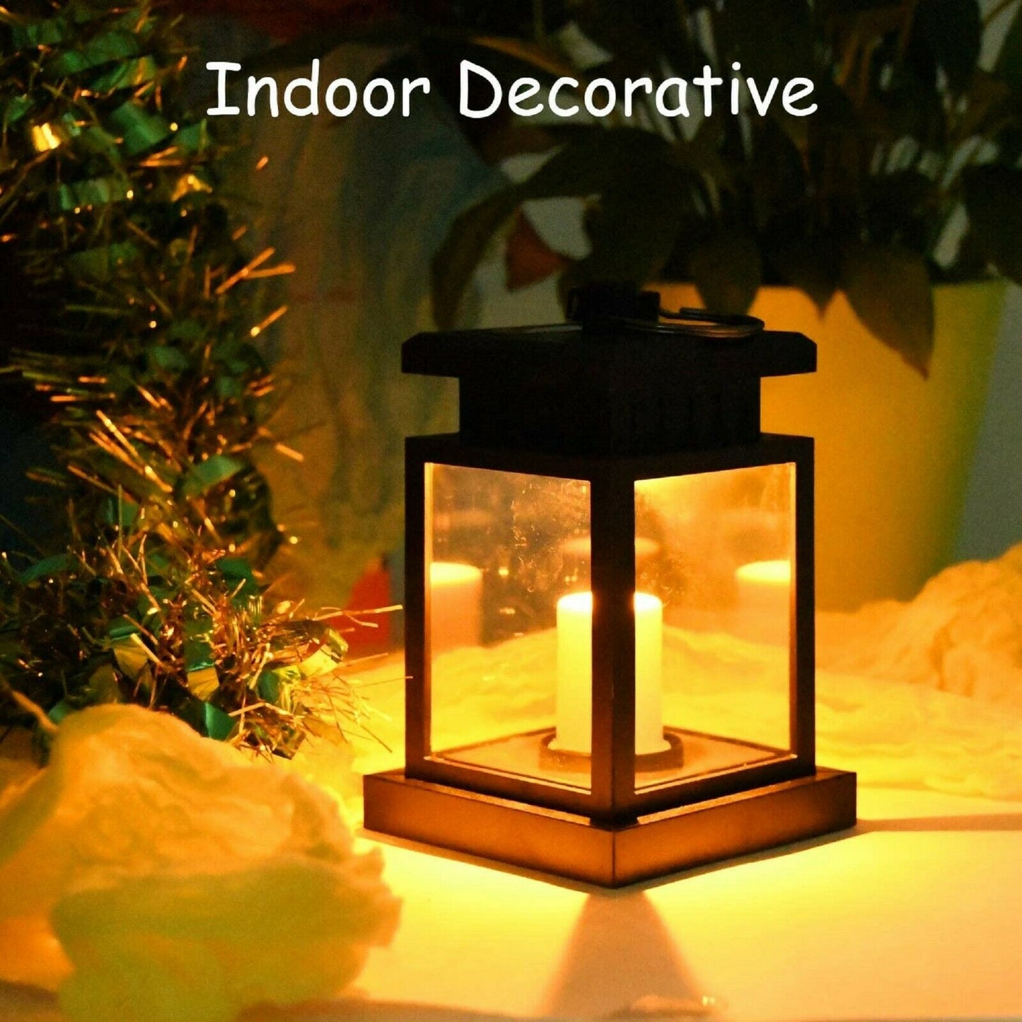 Solar Lantern Hanging Light LED Waterproof Yard Outdoor Patio Garden Yard Lamp warm white candle