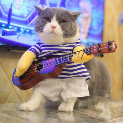 Funny Pet Cosplay Clothes Guitarist Player Suit Dog Puppy Cat Costume Halloween