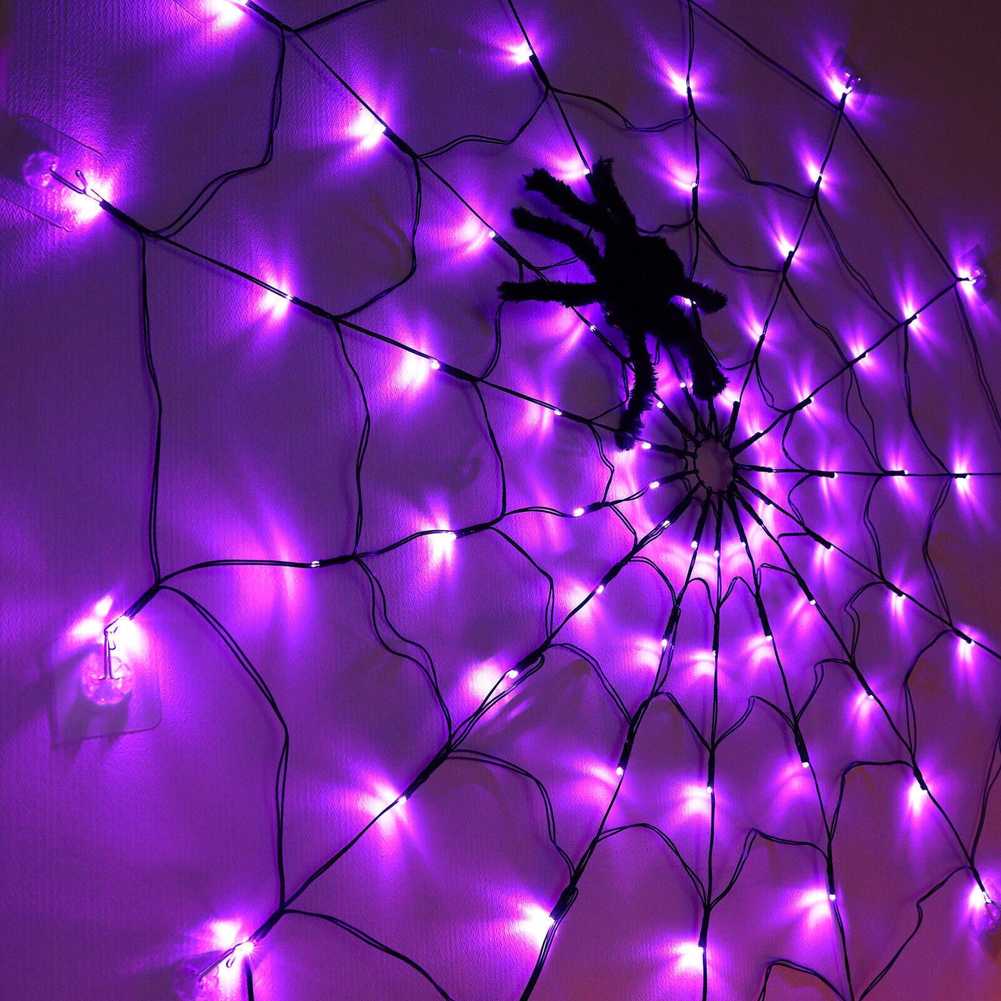 Halloween LED Black Spider Cobweb Lights 3.28FT Purple String Fairy Lights Party