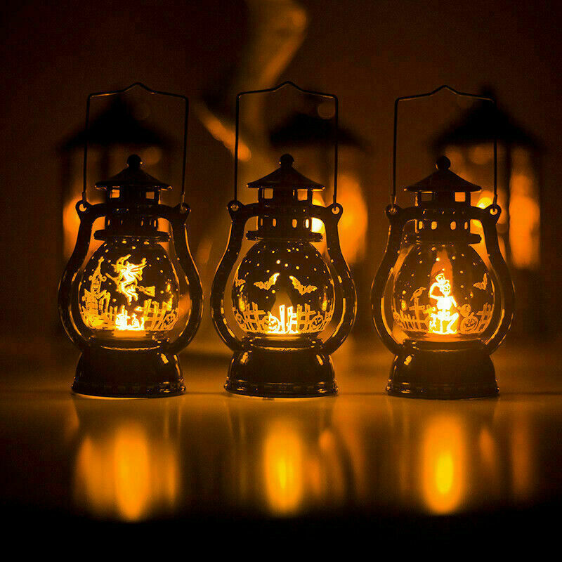 Halloween Lamp Flame Pumpkin Castle Witch Lights Party LED Lantern Hanging Gift