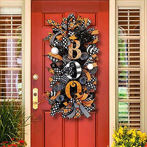 2022 Halloween Decoration Wreath Pumpkin BOO Front Door Halloween Party Hanging