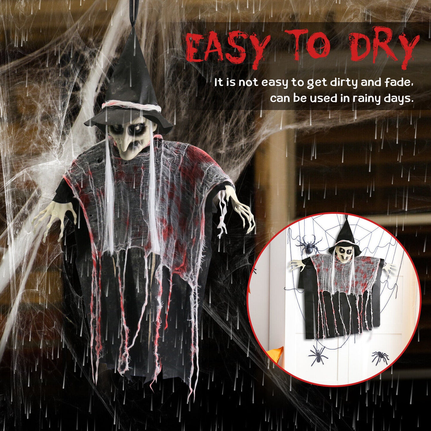 Halloween Decorations Hanging Animated Witch Haunted House Prop Outdoor Indoor