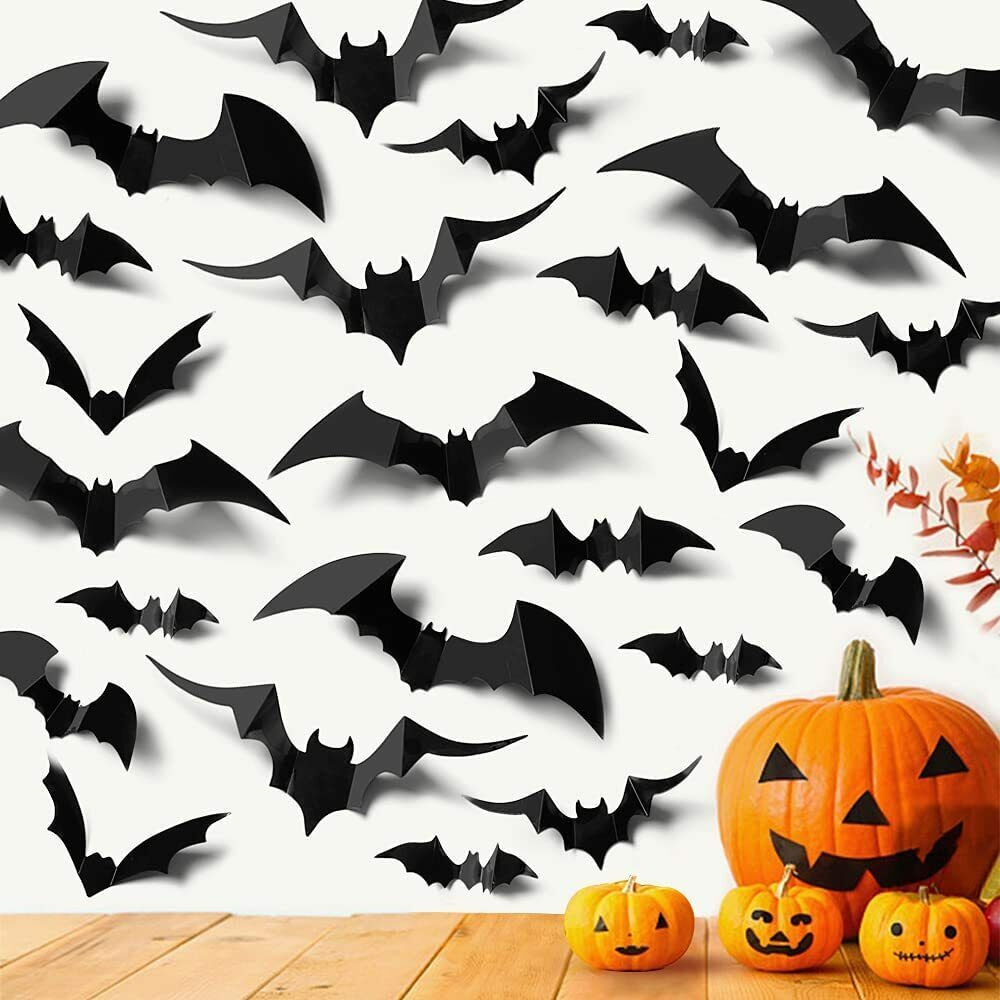56Pcs Halloween 3D Bats Stickers Scary Decals Wall Window Door Decoration US