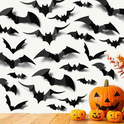 56Pcs Halloween 3D Bats Stickers Scary Decals Wall Window Door Decoration US