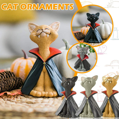 Whimsical Black-Cat Vampire-Dracula Figurine Collectible-Halloween Decoration A