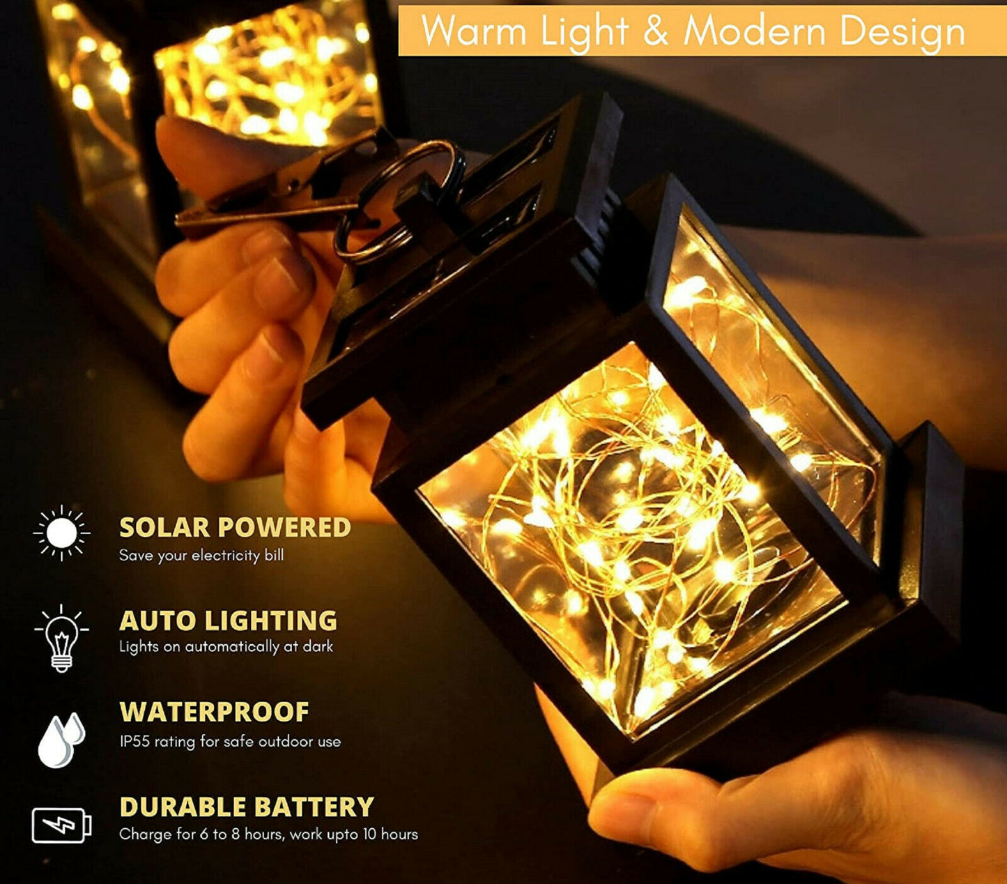 Solar Lantern Hanging Light LED Waterproof Yard Outdoor Patio Garden Yard Lamp warm white string