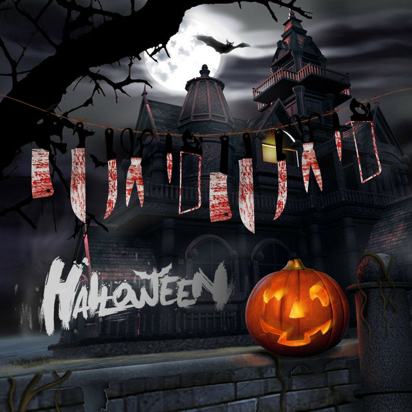 Halloween Hanging Bloody Knives Haunted Scary Horror Banner Props Party Decor US