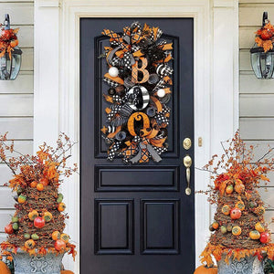 2022 Halloween Decoration Wreath Pumpkin BOO Front Door Halloween Party Hanging