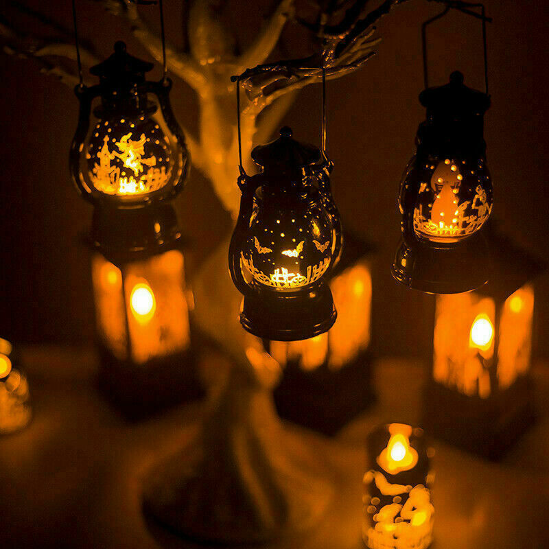 Halloween Lamp Flame Pumpkin Castle Witch Lights Party LED Lantern Hanging Gift
