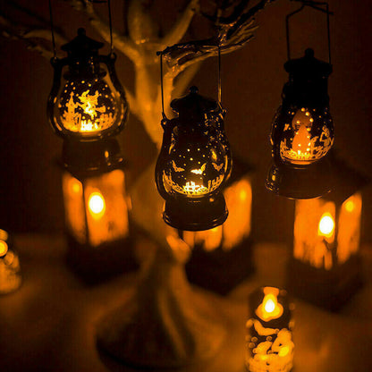 Halloween Lamp Flame Pumpkin Castle Witch Lights Party LED Lantern Hanging Gift