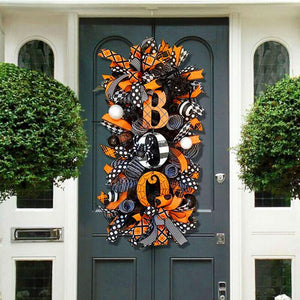 2022 Halloween Decoration Wreath Pumpkin BOO Front Door Halloween Party Hanging