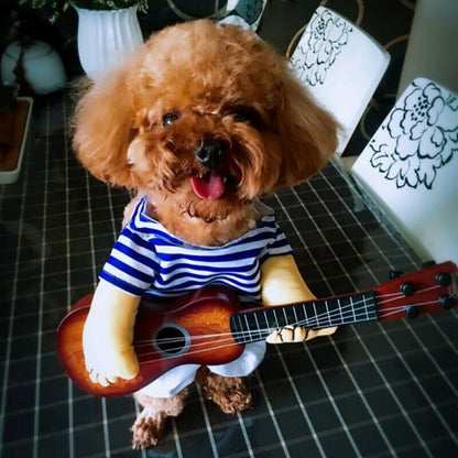 Funny Pet Cosplay Clothes Guitarist Player Suit Dog Puppy Cat Costume Halloween