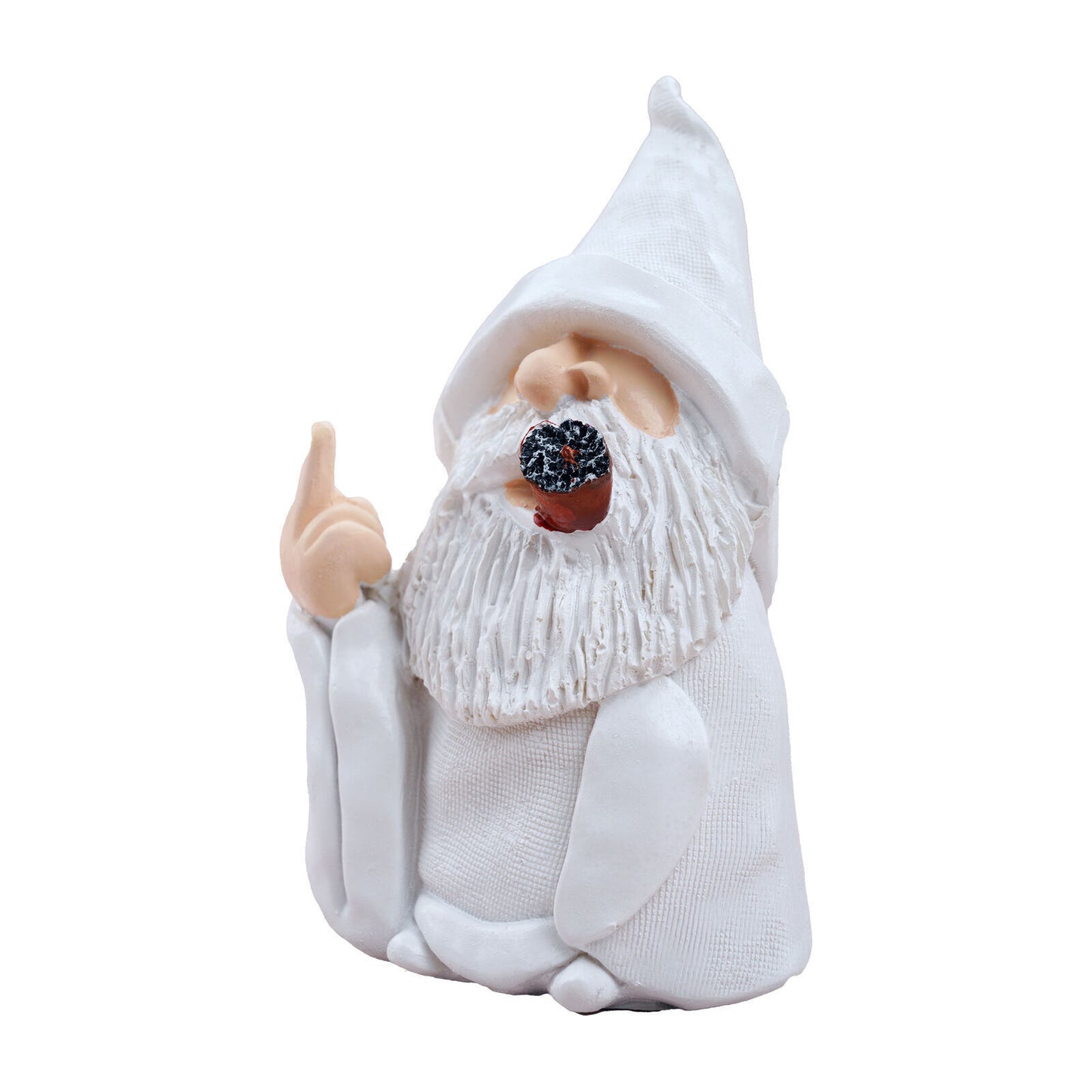 Smoking White Wizard Gnome Middle Finger Garden Yard Lawn Ornament Statue Decor