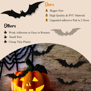 56Pcs Halloween 3D Bats Stickers Scary Decals Wall Window Door Decoration US