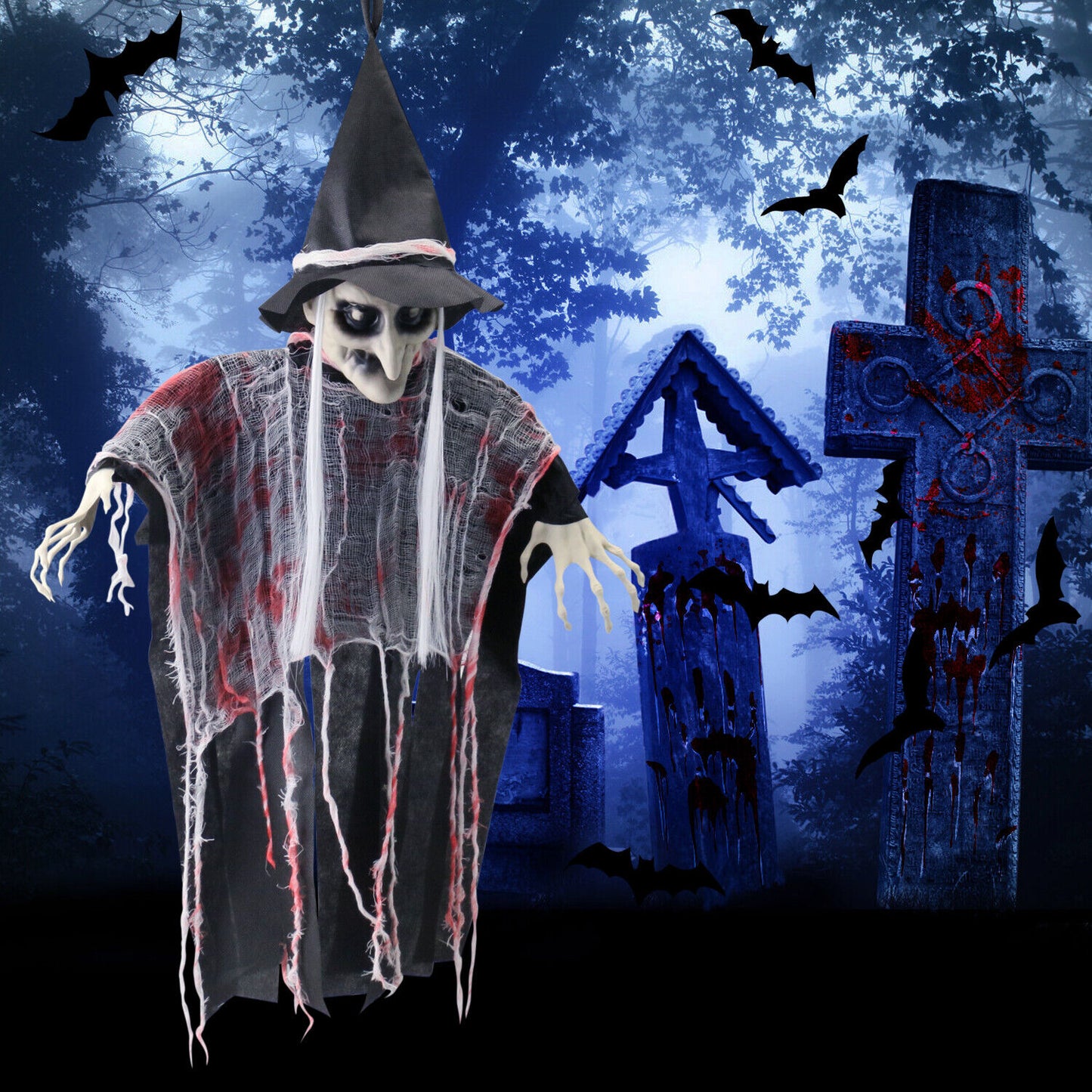 Halloween Decorations Hanging Animated Witch Haunted House Prop Outdoor Indoor