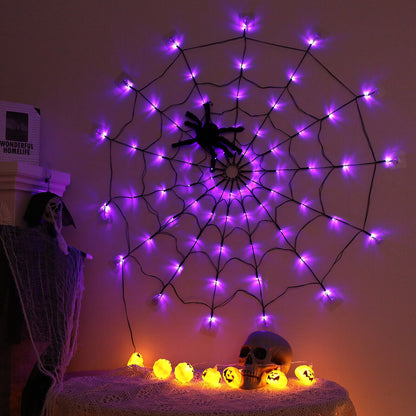 Halloween LED Black Spider Cobweb Lights 3.28FT Purple String Fairy Lights Party
