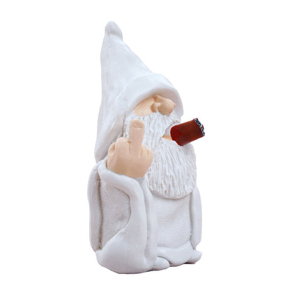 Smoking White Wizard Gnome Middle Finger Garden Yard Lawn Ornament Statue Decor