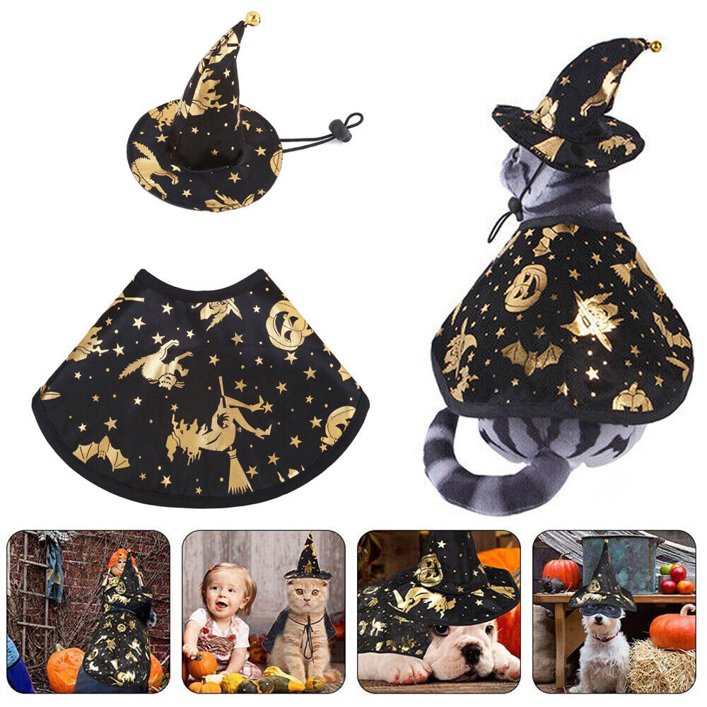 Halloween Witch Wizard Cosplay Dog Cat Costume Fancy Party Pet Cloak With Hat