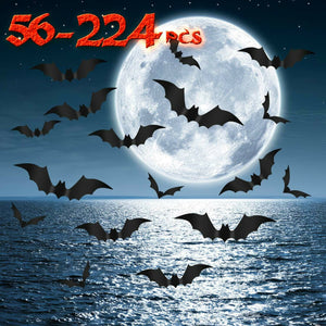 56Pcs Halloween 3D Bats Stickers Scary Decals Wall Window Door Decoration US