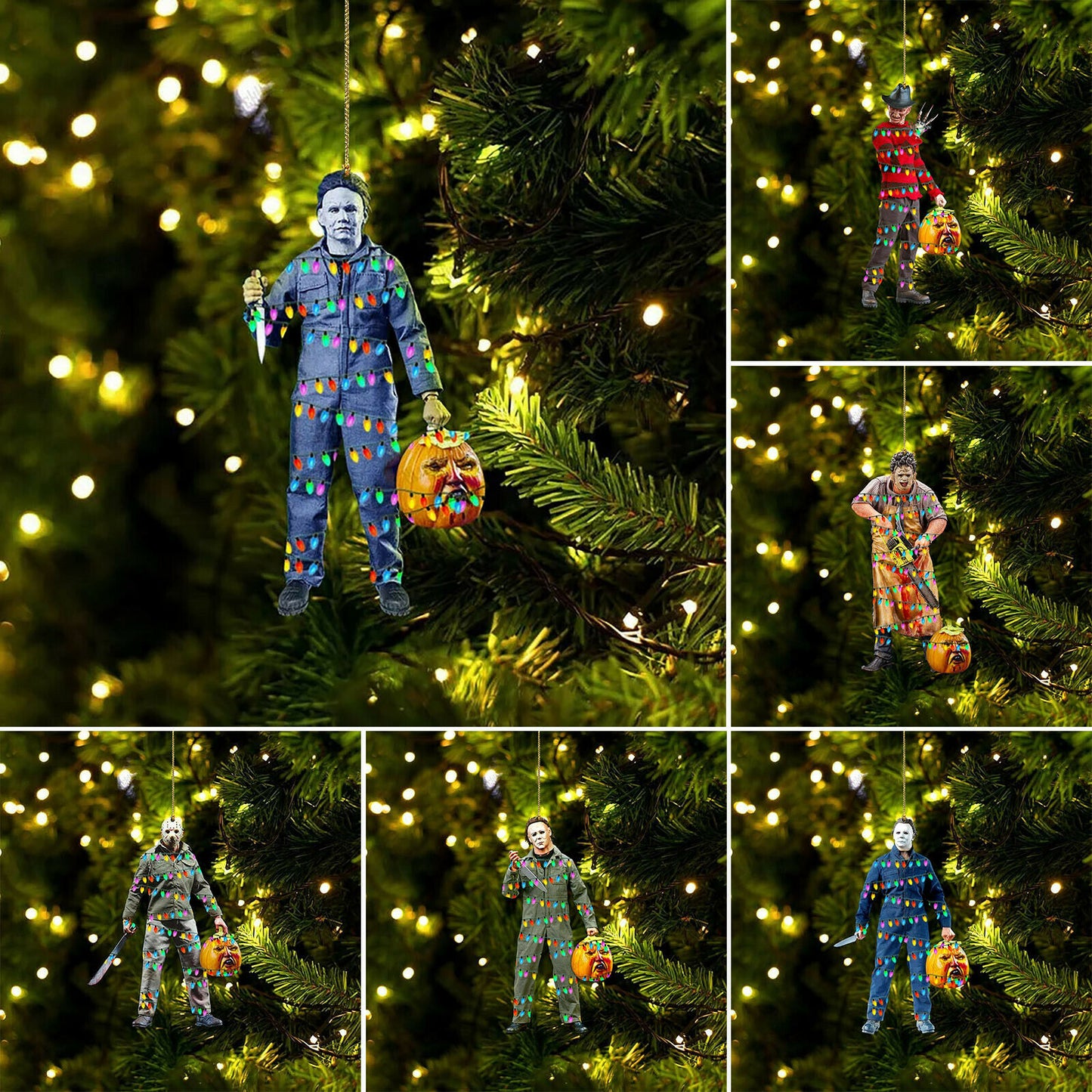 DIY Horror Scannán Ornáide Trick nó Caitheamh Scary Crann Nollag Ornáide Horror
