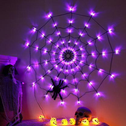 Halloween LED Black Spider Cobweb Lights 3.28FT Purple String Fairy Lights Party