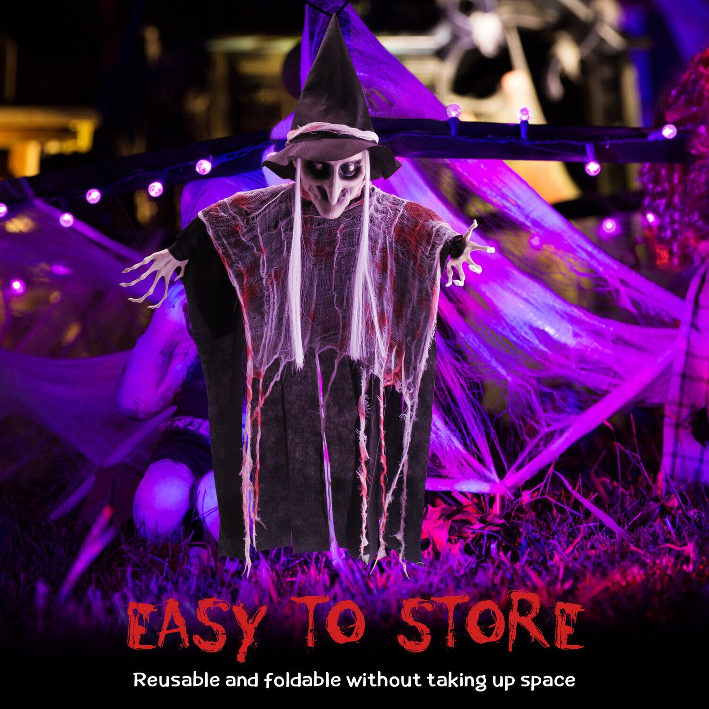 Halloween Decorations Hanging Animated Witch Haunted House Prop Outdoor Indoor
