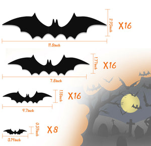 56Pcs Halloween 3D Bats Stickers Scary Decals Wall Window Door Decoration US