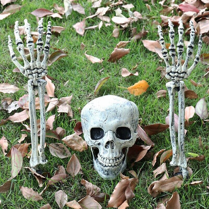 3pcs Halloween Scary Horror Skeleton Decorations Head Bones Hand Outdoor Decor
