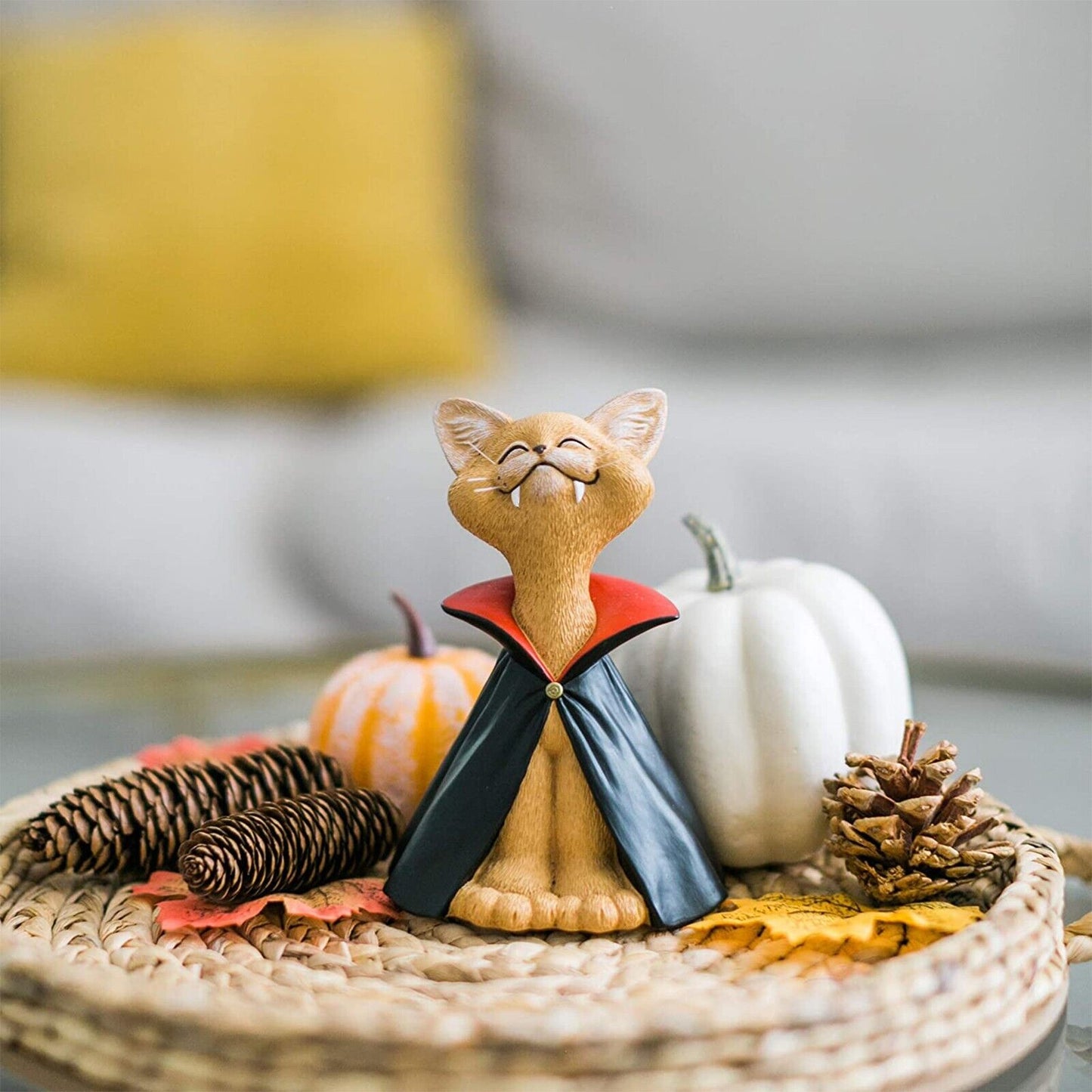 Whimsical Black-Cat Vampire-Dracula Figurine Collectible-Halloween Decoration A