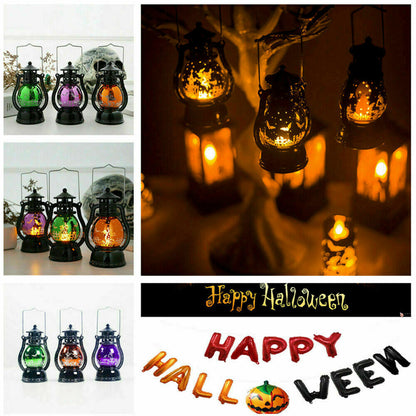 Halloween Lamp Flame Pumpkin Castle Witch Lights Party LED Lantern Hanging Gift