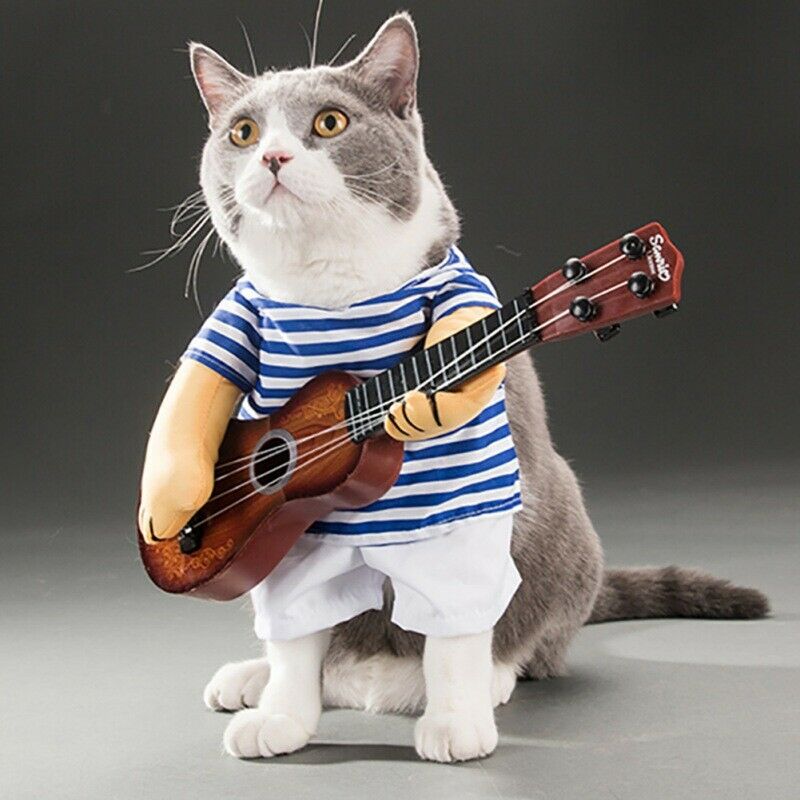 Funny Pet Cosplay Clothes Guitarist Player Suit Dog Puppy Cat Costume Halloween