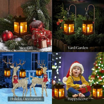 Solar Lantern Hanging Light LED Waterproof Yard Outdoor Patio Garden Yard Lamp warm white candle