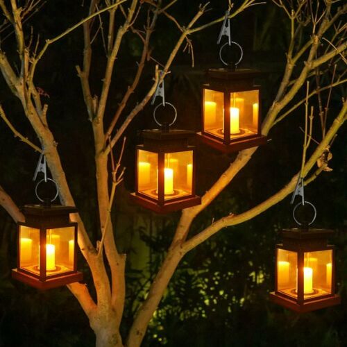 Solar Lantern Hanging Light LED Waterproof Yard Outdoor Patio Garden Yard Lamp warm white candle