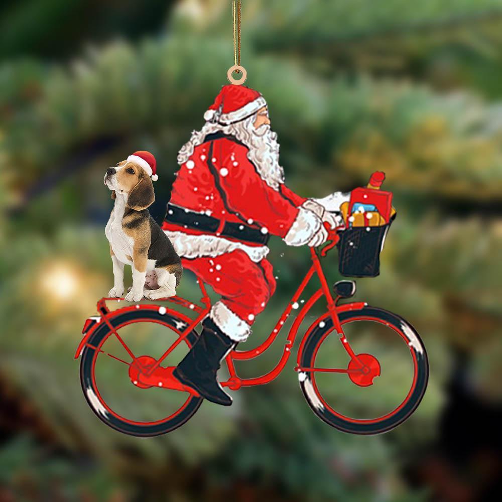 Santa Claus Riding A Bike With Beagle-Two Sided Ornament - Best gifts your whole family