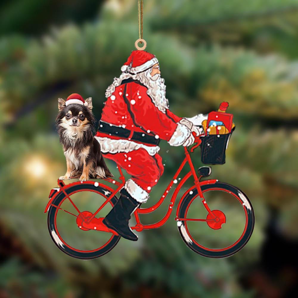 Santa Claus Riding A Bike With Chihuahua-Two Sided Ornament - Best gifts your whole family