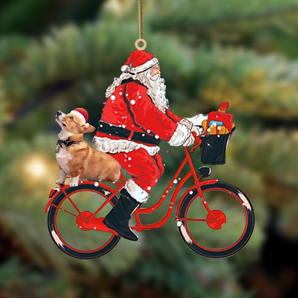 Santa Claus Riding A Bike With Corgi-Two Sided Ornament - Best gifts your whole family