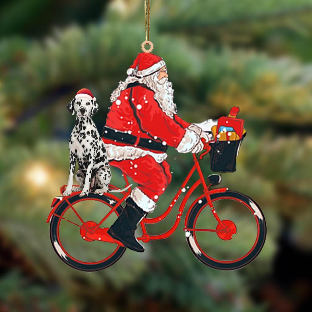 Santa Claus riding a bike with Ddalmatian-Two Sided Ornament - Best gifts your whole family
