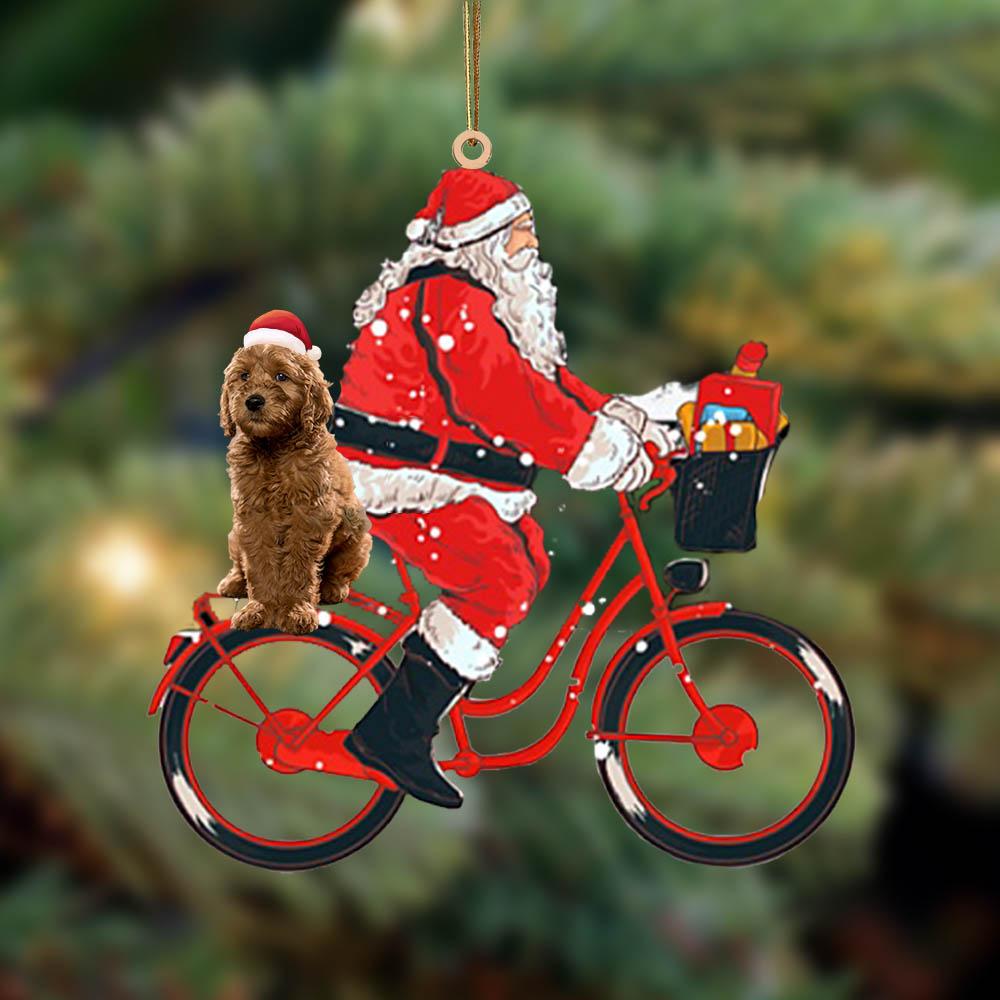 Santa Claus Riding A Bike With Goldendoodle-Two Sided Ornament - Best gifts your whole family