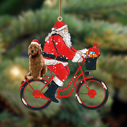 Santa Claus Riding A Bike With Goldendoodle-Two Sided Ornament - Best gifts your whole family