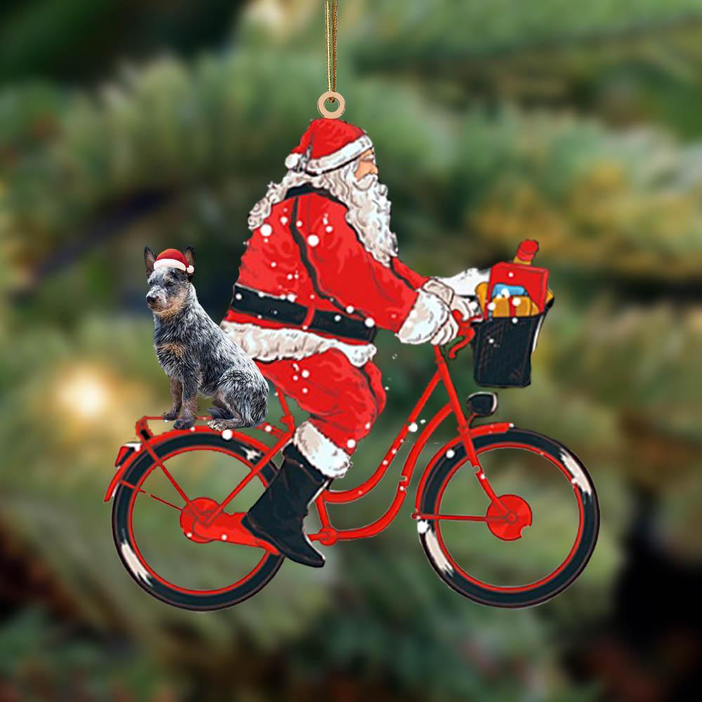 Santa Claus Riding A Bike With Heeler-Two Sided Ornament - Best gifts your whole family