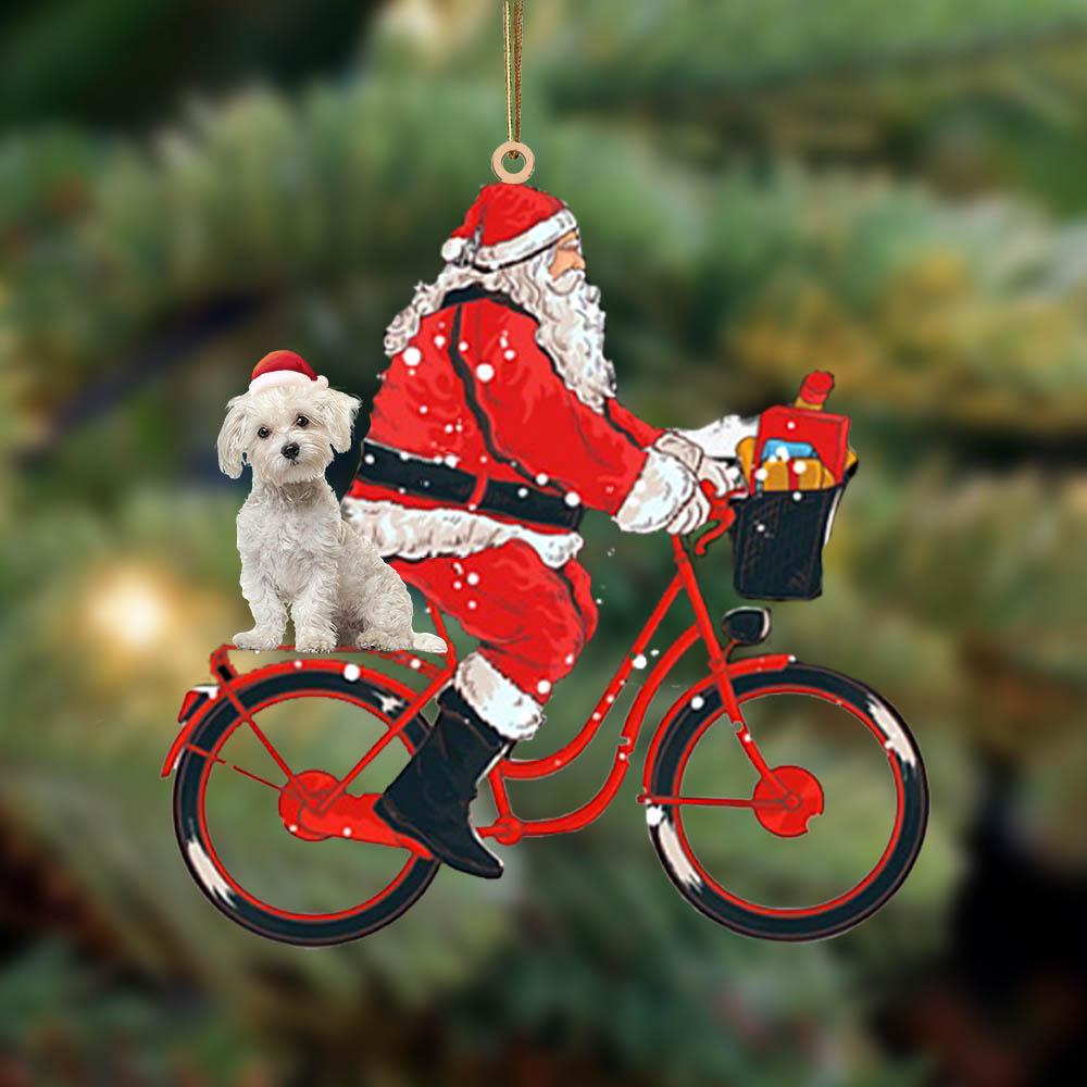 Santa Claus Riding A Bike With Maltes-Two Sided Ornament - Best gifts your whole family