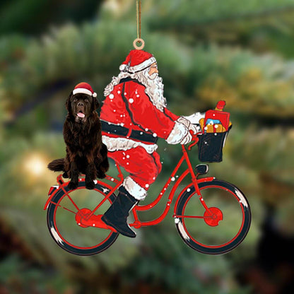 Santa Claus Riding A Bike With Newfoundland-Two Sided Ornament - Best gifts your whole family