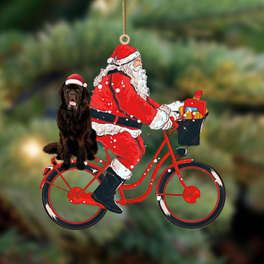 Santa Claus Riding A Bike With Newfoundland-Two Sided Ornament - Best gifts your whole family